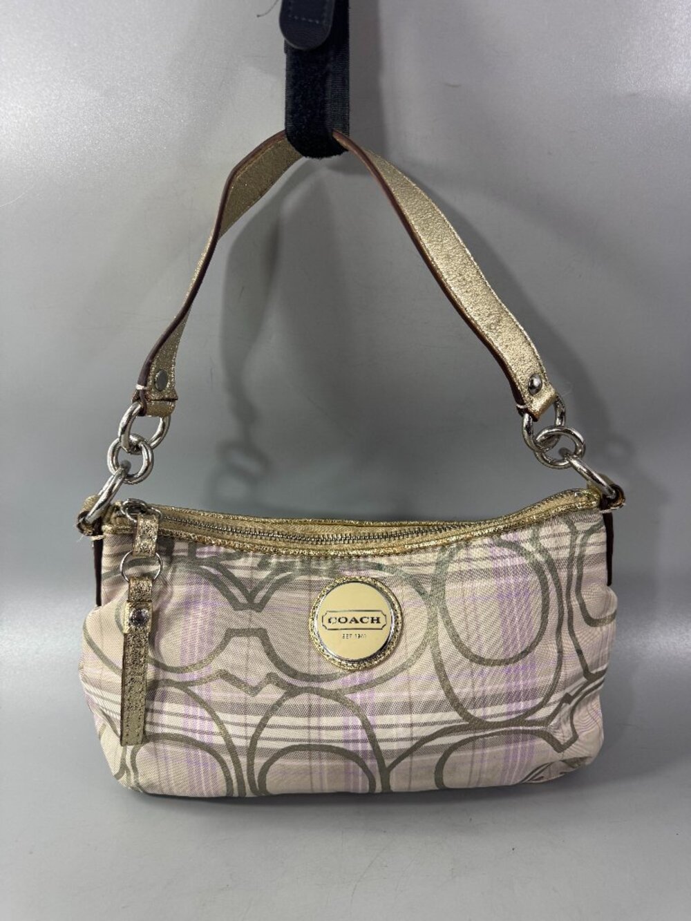 Authentic Coach F17210 Tartan Lavender Plaid Signature C Shoulder Bag